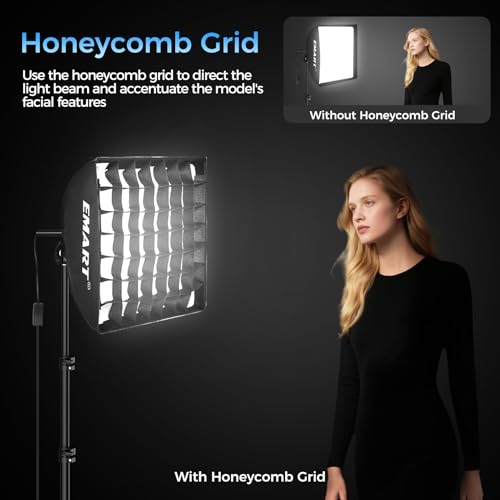 EMART Softbox Photography Lighting Kit, 16"x16" Pull Soft Box with Honeycomb Grid, 50W 3000K-6000K LED Bulb with Remote/APP Control, Softbox Lighting Kit for Video Recording,Streaming,Portrait (2PACK) - size: 16"x16"-2 Packs