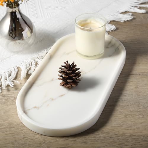 Koville White Marble Tray with Gold Pattern for Bathroom Counter, Stone Trays for Home Decor Marble Vanity Tray, Stone Storage Trays for Perfume, Jewelry, Decorative Tray for Dresser Organizer - color: White Golden Calacatta, size: 12" x 6" x 0.7"