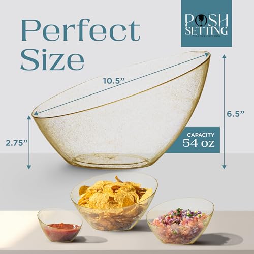 Posh Setting - Gold Plastic Serving Bowls for Party - Angled, Disposable, Chip & Candy Bowls - 54 OZ, 5 Pack - color: Gold Glitter, size: Large 54 OZ