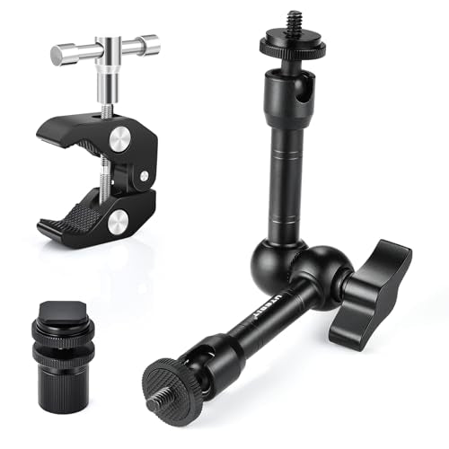 UTEBIT 9 inch Magic Arm with Super Clamp, 360° Ball Heads with 1/4" & 3/8" Threads Screws Articulating Magic Arm Camera Mount for Monitor, Flash, LED Light, Microphone, Camera Cage, Action Camera - size: 9inch