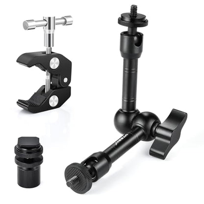 UTEBIT 9 inch Magic Arm with Super Clamp, 360° Ball Heads with 1/4" & 3/8" Threads Screws Articulating Magic Arm Camera Mount for Monitor, Flash, LED Light, Microphone, Camera Cage, Action Camera - size: 9inch