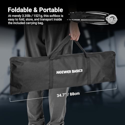 NEEWER BASICS Parabolic Softbox, 47.2" Bowens Mount Soft Box, Light Diffusers/Grid/Bag, Compatible with Aputure 150c Compatible with Godox SL60w NEEWER FS300C FS230C FS150B HB80C CB200C Q6 Q300, NS66P - size: 120cm/47.2"