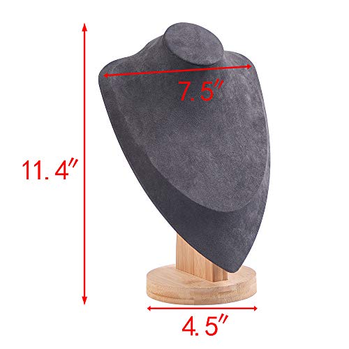 Coward Velvet Necklace Display Stand For Show Bamboo Chain Jewelry Model Bust Holder(gray velvet, 11.4") - color: Gray Velvet, size: 11.4" Hight