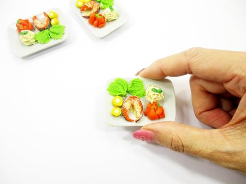 1:6 Dollhouse Miniature Food Seafood Salmon Steak Ceramic Plate 14708