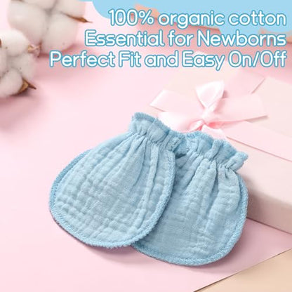 Newborn Baby Muslin Mittens 0-6 Months No Scratch Elastic Wrist Soft Breathable Gloves Bulk Cotton for Infant - color: Light Color