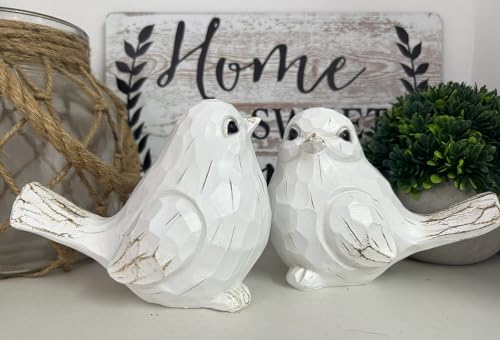 Set of 2 White Bird Decor for Home Decor, Farmhouse Bird Decor Bird Statue Sculpture - Decorative Carved Rustic Distressed Animal Bird Decor Ornaments - Collectible Bird Figurine | Spring - color: Distressed Set of 2
