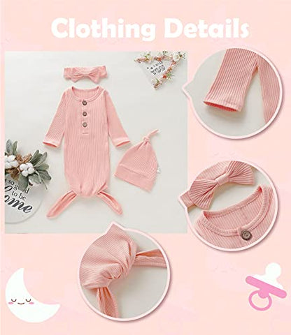 Newborn Cotton Nightgowns Neutral Baby Knotted Sleeper Baby Coming Home Outfit - color: Pink