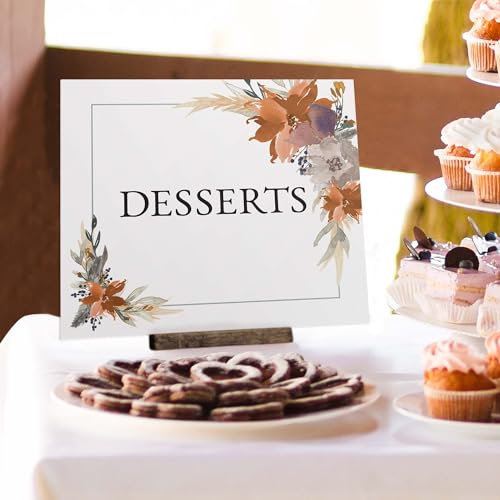 Indie Autumn Floral Desserts Sign / 8" x 9" Trendy Wedding Event Sign/Boho Fall Feather Table Top Dessert Event/Sweets And Treats Table Plaque/Made In The USA - color: Indie Autumn Floral, style: Desserts