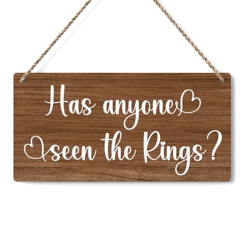 Has Anyone Seen The Rings Sign, Ring Bearer Sign, Rustic Wedding Signs Wedding Decor Weddings Stuff Engagement Decorations 12x6 Inches (Brown) - color: Has Anyone Seen The Rings