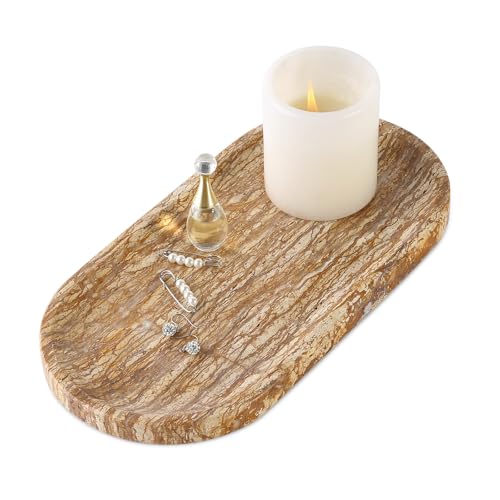 Koville Turkish Natural Marble Tray, 12"x6" Vanity Decorative Tray for Countertop Organizer, Catchall Tray for Perfume, Candles, Jewelry Dish - color: Walnut Travertine, size: 12" x 6" x 0.8"