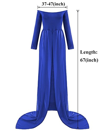ZIUMUDY Maternity Maxi Chiffon Photography Dress Split Front Gown for Photoshoot - color: Blue