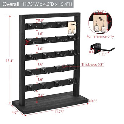 Ikee Design Wooden Jewelry Display Rack with 20 Removable Metal Hooks,Earring Card Display Stand,Jewelry Organizer,Earring Bracelet Organizer, Keychain Stand, Black Color - color: 1) Black