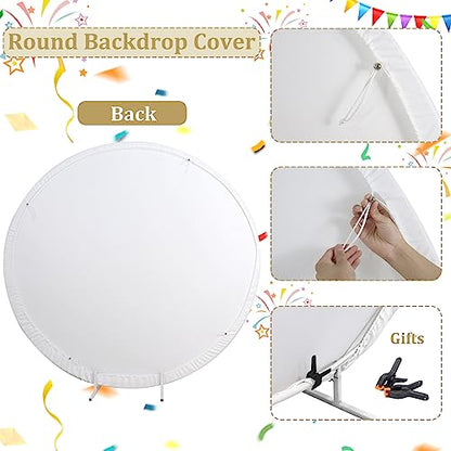AOFOTO 5x5ft Round White Marble Backdrop Covers Nature Stone Texture Polyester Printed Circle Photography Background Wedding Baby Shower Newborn Birthday Party Balloon Arch Decor Photo Booth Props - size: 5x5ft