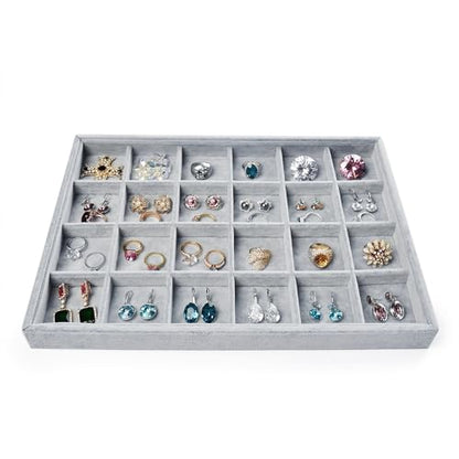 Oirlv 24 Grid Ice Velvet Jewelry Drawer Organizer Tray Stackable Jewelry Trays Removable Dividers for Rings Earring Storage Display - size: 24 Grid Tray