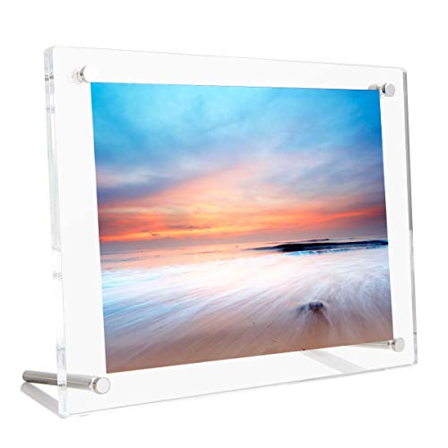 B&NN Acrylic Picture Frame Floating Look，3MM + 3MM Thickness Clear Photo Frame ，Desktop Frameless Display ，Self Standing (11x14) - size: 11" x 14"
