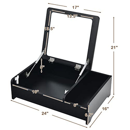 CHARMAID Countertop Vanity with Flip Top Mirror, 24inch Tabletop Laptop Desk with 2 Compartments Organizer, Modern Bedroom Makeup Dressing Vanity Mirror Cosmetic Storage Box Desktop (Black)