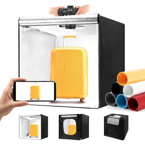 Photo Light Box, Portable 12/16/20/24/32 Inch Photo Studio Light Box, Shooting Tent Kit with 297 Light Beads and 6 Color Backdrops.Lightbox with 3 Stepless Dimming Light Boards for Studio Photography - size: 24" x 24"