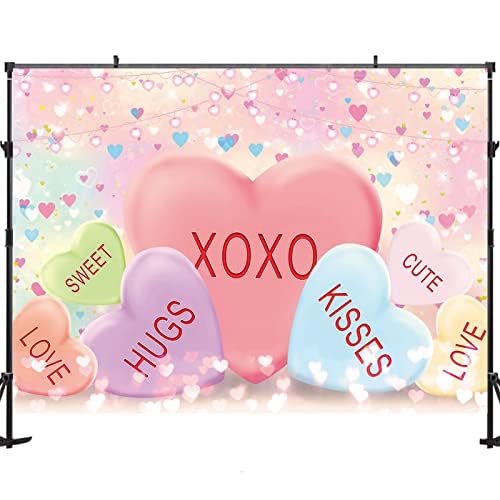 7x5ft Valentine's Day Backdrop Sweethearts Candy Conversation Hearts Photography Background for Baby Shower Kids Family Valentine's Day Party Photo Studio Props
