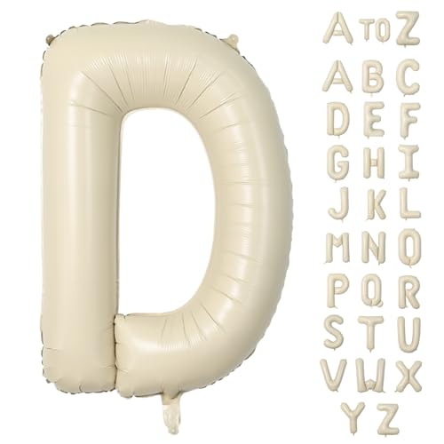Biapian 40 Inch Giant Cream D Foil Balloons - Big Single Alphabet A-Z, Beige Large Aluminum Balloons for Birthday, Baby Shower, Wedding, Anniversary Party Decoration - color: Cream Letter-d