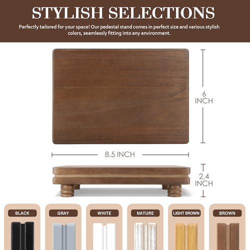 EOSAHR Decorative Tray Pedestal Stand for Home and Kitchen – Farmhouse Bathroom Counter Organizer & Soap Holder for Bathroom Decor - Wooden Tray to Elevate Home Decor (Brown) - color: Brown