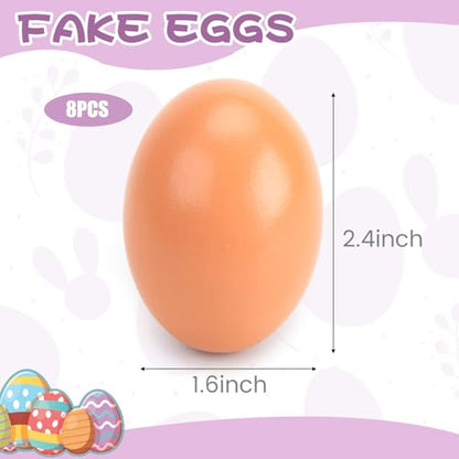 LovesTown 8PCS Easter Wooden Fake Eggs, Chicken Faux Eggs for Painting Food Pretend Play (Pack of 2) - size: Medium (Pack of 2), style: original