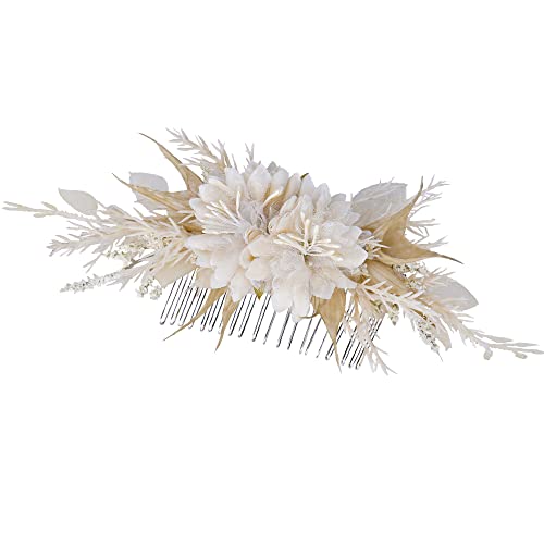 Bridal Flower Hair Comb - Handmade White Flower Comb for Wedding Floral Hair Accessories for Bride Bridesmaid Women Girls Bachelorette Party Bridal Shower - color: White