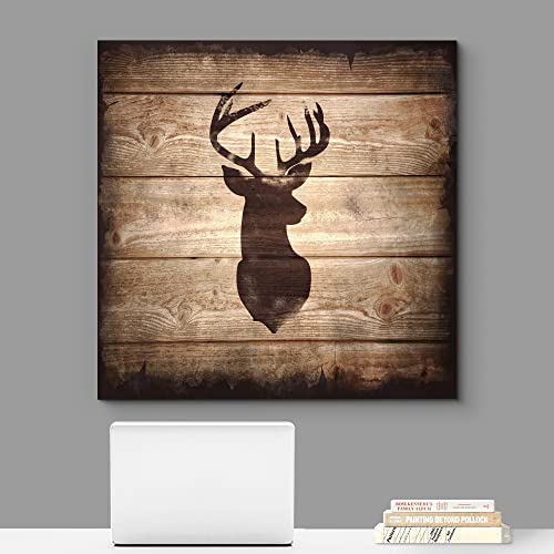 wall26 - Square Canvas Wall Art - Deer with Antler Silhouette on Rustic Wood Board Texture Background - Giclee Print Gallery Wrap Modern Home Art Ready to Hang - 12x12 inches - color: Artwork - 13, size: 12"L x 12"W