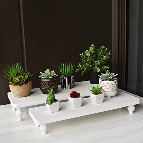 Ikee Design 2 Pcs Set Wooden Display Riser, Cupcake Dessert Display Riser, Countertop Centerpiece Dessert Serving Stand, Artificial Plant Stand for Garden Decor, Wash White Color - color: Wash White