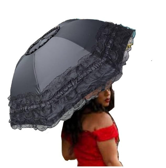 WENDIN Vintage Foldable Lace Parasol Gothic Umbrella rain Anti-uv Protection parasol sunblock umbrella dome Photo Props girls women lace umbrellas - color: Manual Black