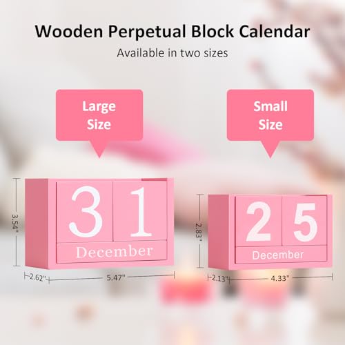 Wooden Block Calendar for Desk, Small Size Daily Desktop Perpetual Desk Calendar, Cute Date Display Desk Accessories for Home Office Decor, Teacher, Classroom, Reusable Yearly, Pink - color: Pink, size: Small Size