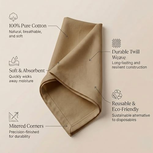ACCENTHOME Accent Home 100% Cotton Napkins, Delicate Cloth Napkins for Dinners, Parties and Weddings，18 x 18 Inch Set of 12 - Brown - color: 05 - Brown - Twill, size: 18"x18" - Pack of 12