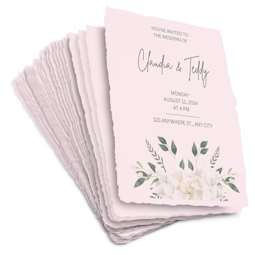 Wanderings Handmade Pink Deckle Edge Blank Paper - 4x6 - Pack of 50 - Watercolour/Mixed Media Paper - Save the Date Invitations Greeting Cards Notes DIY Arts Crafts - Thick 150 GSM - color: Pink, size: A6