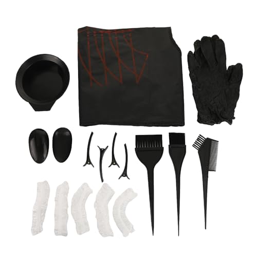 Hair Dye Kit with Gloves Bowl Brushes Clips Bib Cap for Home Travel Salon Hair Coloring Styling and Grooming Use - color: Black