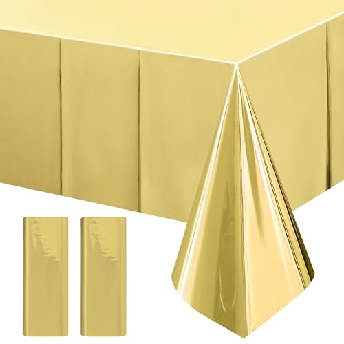 2pcs Champagne Gold Foil Tablecloth 54*72inch Plastic Wedding Birthday Party Table Cloths Light Gold Waterproof Disposable Table Cover for Christmas Grad Elegant Event Anniversary Party Supplies - color: Light Gold