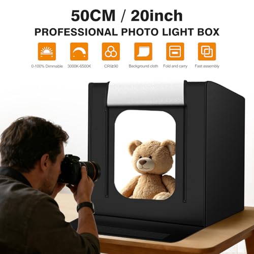 Light Box Photography 20"x20" with 160LED Lights and 4 Color Backdrops Photo Box with Lights, Foldable Light Box with Adjustable Brightness, 3000-6500K Dimmable Portable Picture Box Shooting - size: 20" with 3000-6500K