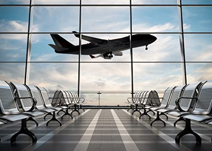 10x6.5ft Polyester Fabric Airport Terminal Backdrop Airplane Departure Lounge Window Photography Background Plane Party Decorations Pilot Birthday Banner Travel Theme Video Photo Shoot Props - size: 10x6.5FT