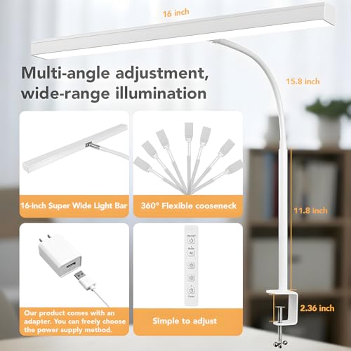 LED Desk Lamp for Office Home, Eye- caring Lamp with 10 Meter Remote Control Function, 5 Modes 10 Brightness Adjustable Desk Light Flexible Gooseneek Clip - on Light for Studying, Workbench (white) - color: T-shaped-White