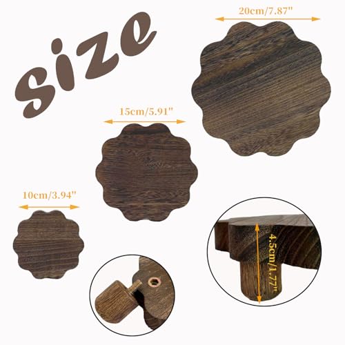 3 Pack Small Scalloped Wood Risers for Display ,Mini Wooden Stands with Removable Feet Farmhouse Rustic Decor for Table Tiered Trays Home Kitchen Decoration (Dark Brown, 7.87/5.9/4 Inch) - color: Dark Brown, size: 7.87/5.9/4 inch