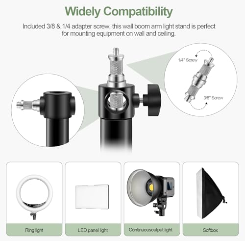 Wellmaking Wall Mount Triangle Boom Arm 39.37inch/100cm, Ring Light Mount Support 180°Flexible Rotation Comes with Tilt Swivel Mount for Studio Video Light, Monolight, Photography, Softbox, Reflector - size: 39.37inch/100cm