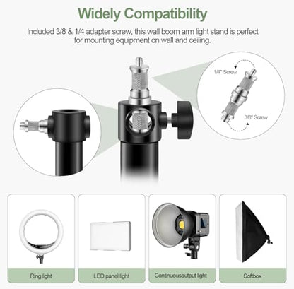 Wellmaking Wall Mount Triangle Boom Arm 39.37inch/100cm, Ring Light Mount Support 180°Flexible Rotation Comes with Tilt Swivel Mount for Studio Video Light, Monolight, Photography, Softbox, Reflector - size: 39.37inch/100cm
