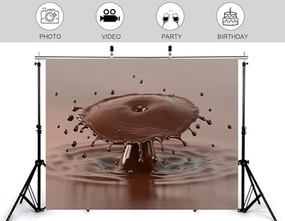 10x8ft Melted Chocolate Splash with Flying Droplets Backdrop Smooth Rich Brown Liquid Texture Photography Background for Dessert Baking Themed Party Decorations Banner Photo Booth Props - size: 10x8ft