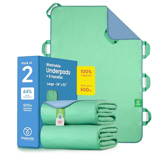 Improvia Positioning Bed Pad, with 8 Reinforced Handles, Quick-Drying, Washable, Waterproof, for Lifting, Turning, Transfering, Elderly and Incontinence Patients (Green, Pack of 2) - color: Green, size: 34"x52" (Pack of 2)