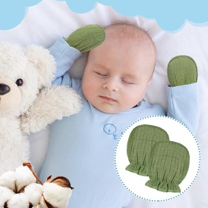 Newborn Baby Muslin Mittens 0-6 Months No Scratch Elastic Wrist Soft Breathable Gloves Bulk Cotton for Infant - color: Light Color