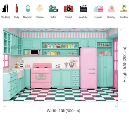 Renaiss Fabric Kitchen Backdrop 10x6.5ft Baking Cooking Party Wall Background Kitchen Interior Scene Photography Backdrops for Girls Kids Video Shooting Photo Studio Props - size: 10Wx6.5H FT
