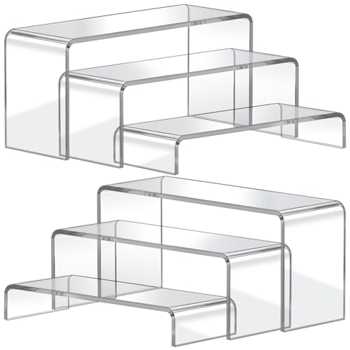 FUNFERY Acrylic Display Risers,2 Sets(7.8" L~8.2" L~8.6" L) Display Stand Shelf for Figure,Collectibles,Cupcake,Clear Acrylic Risers for Displays Case Cabinet,Dessert Table,Shelf Riser for Decor,Food - color: Clear, size: 6 Pcs