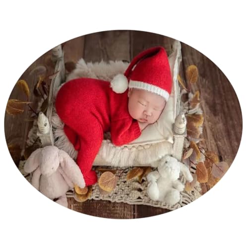 Christmas Newborn Baby Photo Shoot Props Outfits Crochet Clothes Santa Claus Red Hat Pants Photography Props - color: Red E