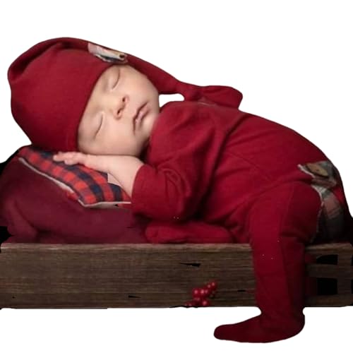 Christmas Newborn Baby Photo Shoot Props Outfits Crochet Clothes Santa Claus Red Hat Pants Photography Props - color: Claret