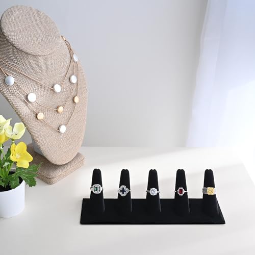 MOOCA 2 Pcs Set Ring Organizer for Showcase Display Drawer 5 Long Ring Storage Holder Jewelry Display Stands Showcase Jewelry Storage Counter, Black Velvet, 8 W x 2 1/8 D x 2 1/2 H in - color: 1) Black Velvet