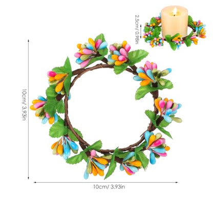 MAGICLULU Easter Candle Rings, 5pcs Artificial Berry Floral Spring Wreaths Decor for Votive Tea Lights, Table Centerpiece, Home Door Window Festival Decoration