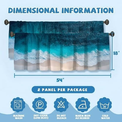 Ocean Curtain, Two-Pack, Aerial Beach Wave Turquoise Sand Coastal View,Applicable to Bathroom, Bedroom, 54x18 inches. - color: Ocean